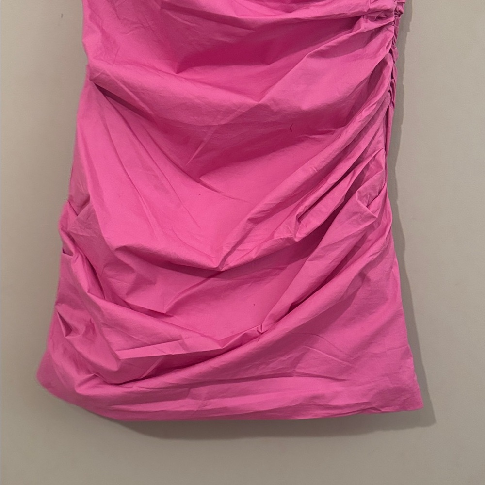 NWOT- Good American Poplin Ruched Off Shoulder Mini Dress, Berry Sorbet, Medium - Picture 8 of 12